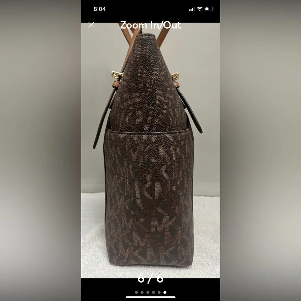 Michael Kors Jet Set Medium Tote + Zip Wallet Brown Logo Canvas NWT - Picture 5 of 6